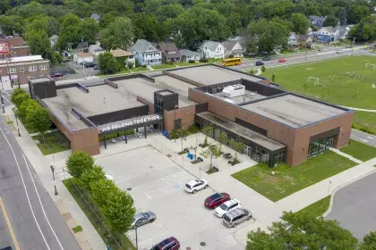Bird's eye view of Arlington Hills Community Center exterior building 