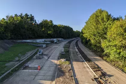 Construction photo of Ayd Mill Road from 9.18.20. Photo shows the northbound view of Ayd Mill Road taken from the St. Clair overpass.